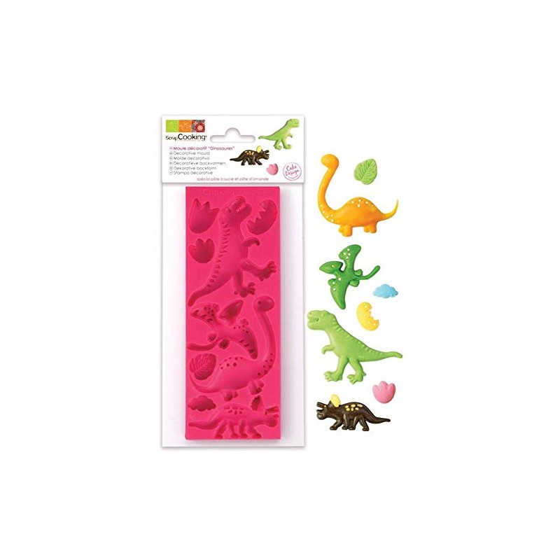 ScrapCooking 3449 Dinosaurier-Backform Silikon Rosa 21,7 x 9,5 x 0,8