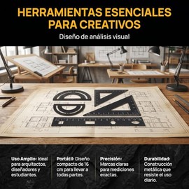 EXCEART 1juego Regla Metálica Diy Para Estudiantes Incluye Regla Recta Transportador Y Placa Triangular Útil Para Arquitectos Y Diseñadores Color Negr