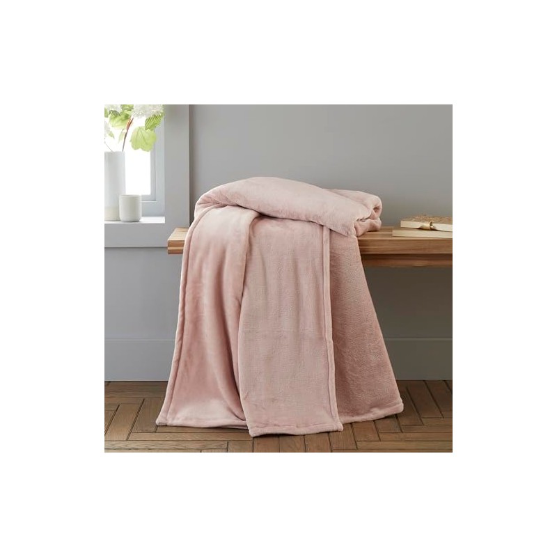 Catherine Lansfield Raschel Velvet Touch 130x170cm Blanket Throw Blush Pink