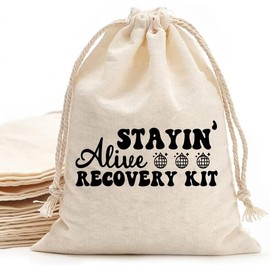 MS Stayin Alive Recovery Kit printed Party Favor bags - Cotton Drawstring closure - Bachelorette hangover kit - Hangover Recover Kit Wedding Party Gift Bags - 5 * 7 Inch bags Set of 10