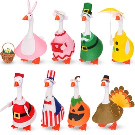 8 Set Desk Goose Outfits 7 Inch Seasonal Mini Goose Outfit Patriotic Memorial Holiday Magnetic Geese Statue Clothes for Summer Independence Day Gifts Office Home Cute Table Decor(Novel)