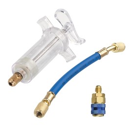 Zodazoqa Oil and Dye Injectors Kit Hand Push Compressor Manual AC Oil Dye Injector with Quick Coupler 1/4 SAE Connector Car HVAC Compressor Oil Dye Injector Refrigerant Tool（30ml/1 Oz）