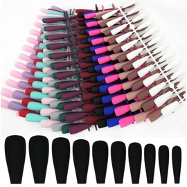LoveOurHome 360pc Christmas Matte Coffin Press on Nails Long Black Fake Nails Press ons False Nails Full Cover Coffin Nail Tips Long Artificial Fingernails Presson on Manicure for Women Girls