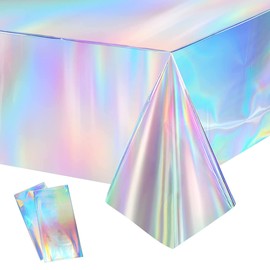 GREATRIL Iridescent Party Table Cloths Disposable Tablecloth for Mermaid/Under Sea/Ocean Theme Birthday Party Decorations Rectangle Tablecover 54'' x 108'' - 2 Packs