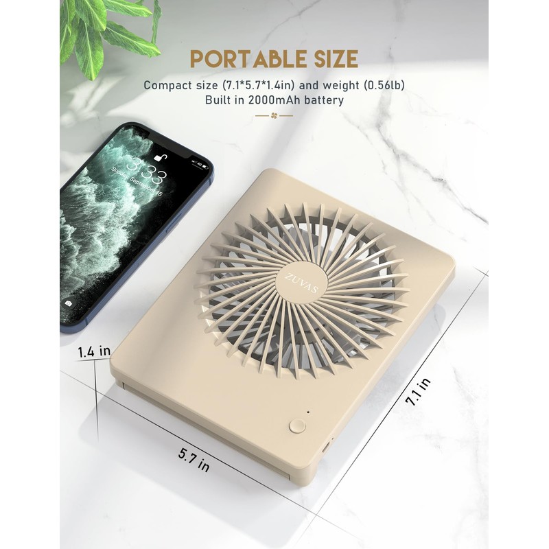 Zuvas Desk Fan Battery Operated Fan Rechargeable 180°Tilt Folding Personal