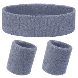 Yolev 3Pieces Sweatband Set, Sports Headband and Wristbands, Set of 1 Headband and 2 Wristbands, for Athletic Men and Women, Black and Neon Green, One Size(Gray)