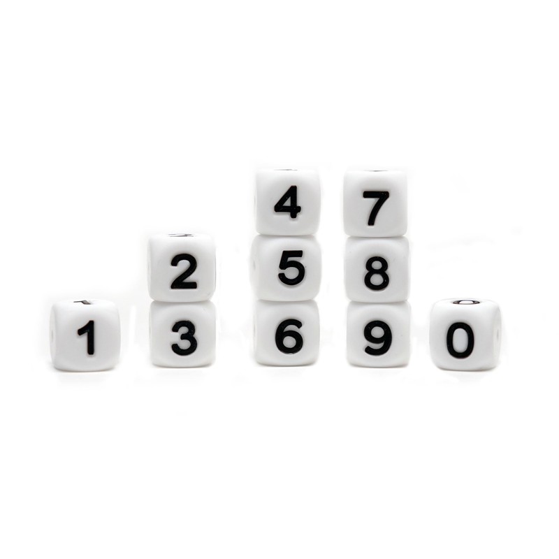 50Pcs Number Silicone Beads 0-9 Numbers Beads 12mm Square