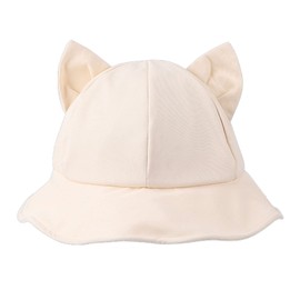 Ladies Cat Ears Bucket Hat Solid Color Fisherman Hat for Women Folding Sun Hat Y2K Style (White)