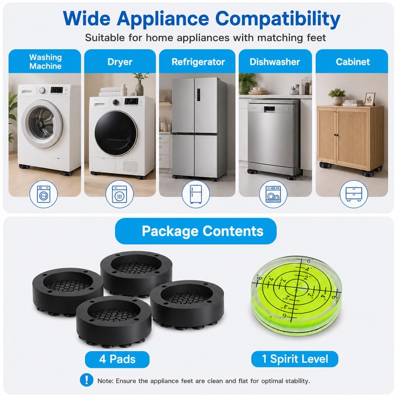 4 Pcs Washing Machine Anti-Vibration Pads with Spirit Level, 62