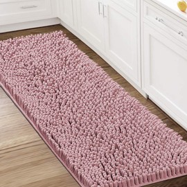 Bathroom Rugs Bath Mats for Bathroom Non Slip Luxury Chenille Bathroom Runner Rug 59x20 Extra Soft and Absorbent Shaggy Rugs Washable Dry Fast Plush Area Carpet Mats for Bath Room, Tub - Coral Pink