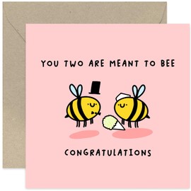 Old English Co. Sweet Bee Wedding Card for Couple - Mr and Mrs 'Meant to Bee' Fun Congratulations Wedding Card for Family and Friends - Card for Husband Wife Newly Weds | Blank Inside