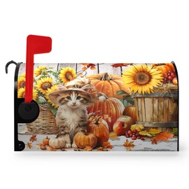 Dacawin Fall Pumpkin Sunflower Mailbox Covers Magnetic 21x18 Inch Cute Cat Autumn Harvest Mailbox Cover Autumn Mailbox Wraps Post Letter Box Cover Standard Size Garden Farm Outdoor Yard Decor
