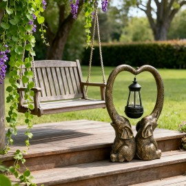 Solar Powered Elephant Love Sculpture With Lantern, Brown Resin Animal Statue for Garden Decor, Romantic Lighting for PatioColor: As picture, Size: One Size