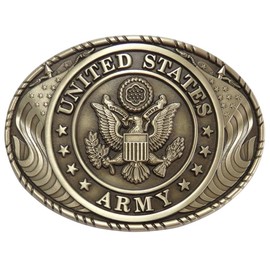 Indiana Metal Craft US Army Crest Double USA Flag Solid Brass Buckle with Belt - MADE IN USA (Buckle Only)