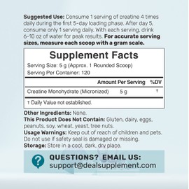 Instant Creatine Monohydrate Powder, 5g Per Serving – 120 Servings | Micronized, Unflavored, Fast Absorbing Formula | Supports Strength, Power & High-Intensity Training | Vegan, Keto, Non-GMO