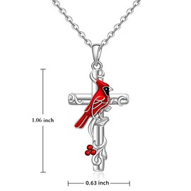 Red Cardinal Necklace for Women Sterling Silver Cardinal Cross Necklaces Pendant Memorial Sympathy Cardinal Bird Jewelry Charms Mothers Day Christmas Gifts