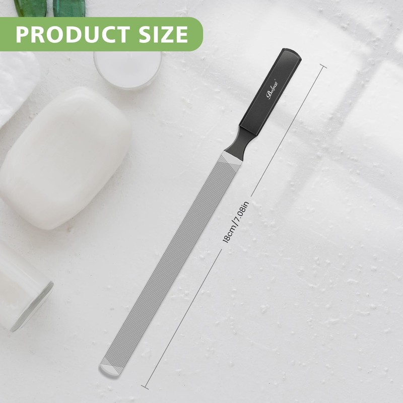 BALUCA Professional Stainless Steel Long Nail File for Thick Nails,