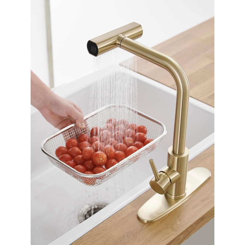 Gold Kitchen Faucets with Pull Down Sprayer,Waterfall Kitchen Sink Faucet,Commercial