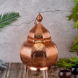 Marrakech Lamp and Lantern in One Metal 30 cm Large Table Lamp Lantern Lamisa Copper Oriental Ramadan Decoration