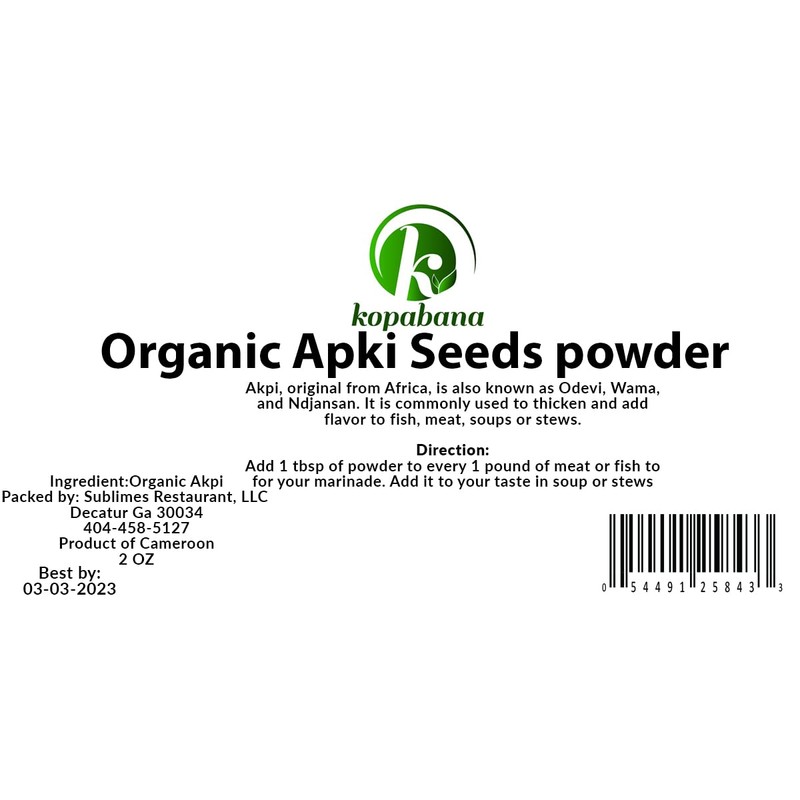 KOPABANA Organic Akpi Seed Powder بدور الاكبي 2 oz