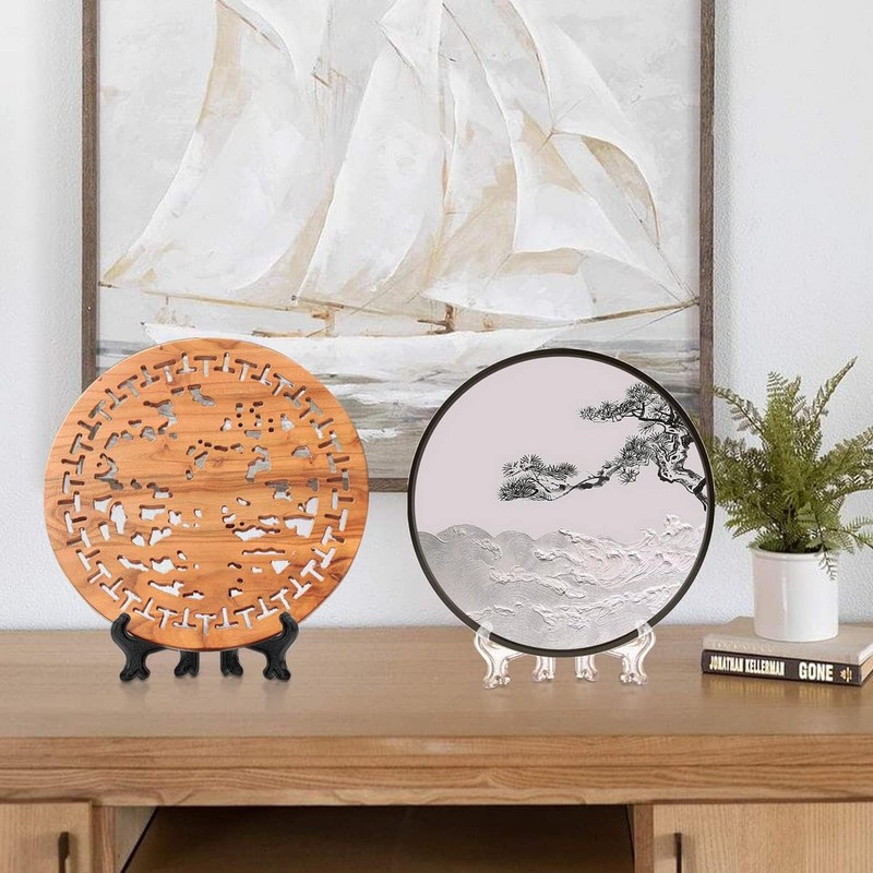 SUJIBHI Plate Display Stands Clear Plastic Easels Folding Plate Holder