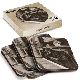 4 x Square Coasters - The Flying Scotsman Steam Train Cork Backed MDF Glossy Tea Coffee Accessory #52254