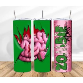 Handmade stainless steel tumbler with lid 20oz brains zombie vibes horror