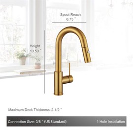 AguaStella AS59BG Brushed Gold Bar Faucet or Prep Kitchen Sink Faucet with Pull Down Sprayer and Single Handle
