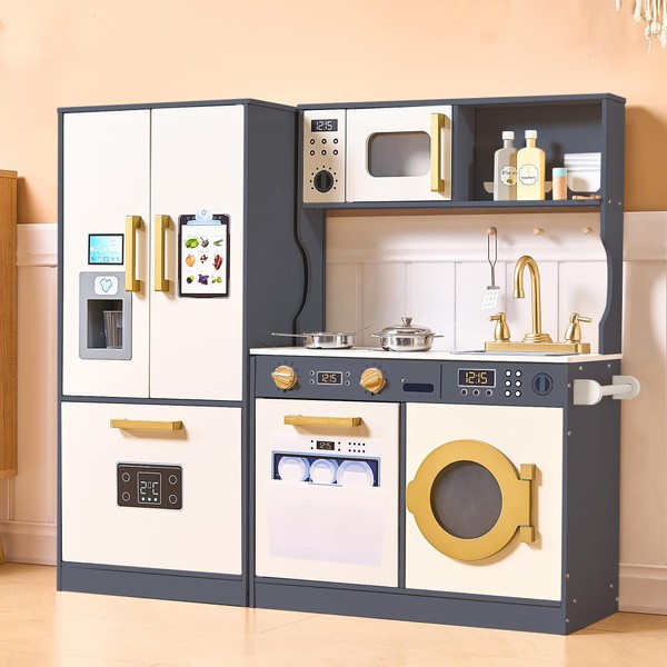 Wooden Kids Kitchen Playset with Realistic Design, Luxury Play Kitchen