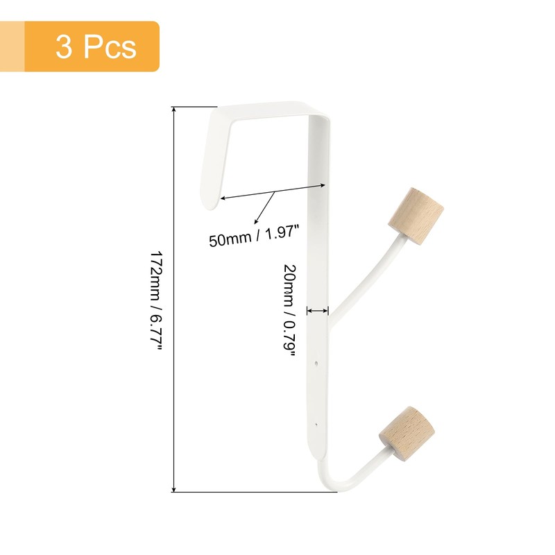 sourcing map Over The Door Hooks,3packs Double Hooks, Wooden Door