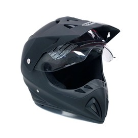 MMG Dual Sport Off Road Motorcycle Full Face Helmet Dirt Bike ATV Flip-Up Visor (Model 23) - Matte Black, Small