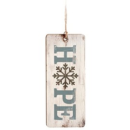 P. Graham Dunn Hope Snowflake Design White Wash 4 Inch Wood Hanging Ornament