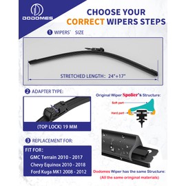 2 Wiper Blades OEM Quality Replacement For GMC Terrain Chevy Equinox 2010-2017 Ford Kuga MK1 2008-2012 Original Equipment Wipers Factory - 24"/17" (Set of 2) Top Lock 19mm