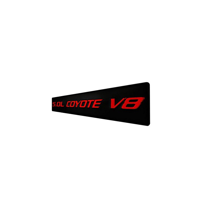 5.0L Coyote V8 RED on Black Highly Polished Real Aluminum