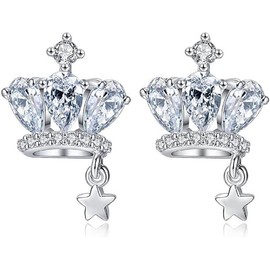 Princess Crown Stud Earrings for Girls, Cute Star Hypoallergenic, Princess Tiara Earrings Studs, Cubic Zirconia Queen Crown Ear Studs, Jewelry Gifts Funny Earrings