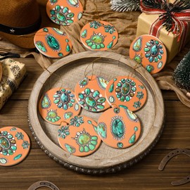 Fiwochic 10 Pcs Western Christmas Tree Ceramic Ornaments Hand Painted Turquoise Ornaments Western Cow Crafts Cowboy Christmas Decor for Xmas Home West Theme Holiday Party Decor