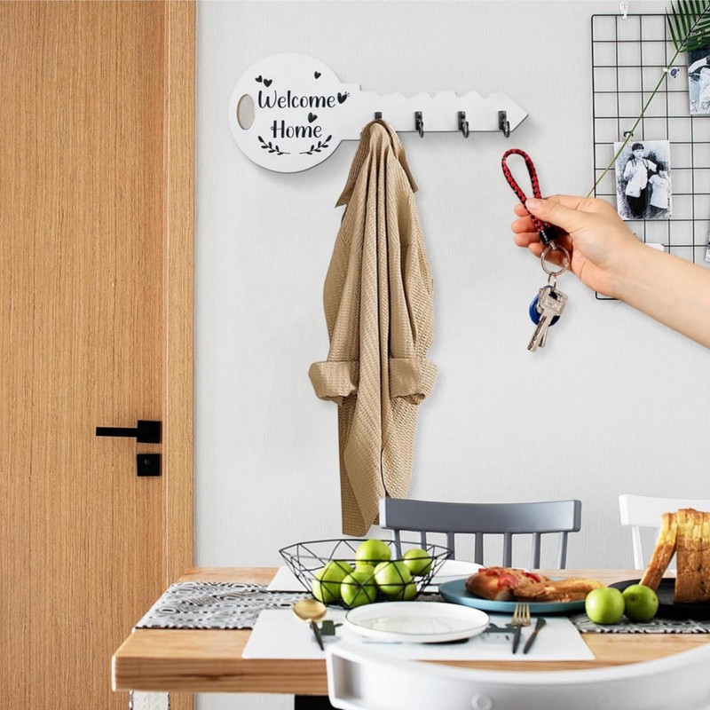 Yoowan Key Holder for Wall,4 Hook Welcome Home Wooden Key