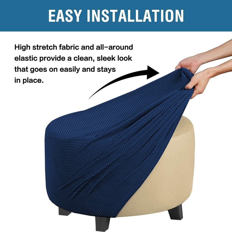 DKSLIPGO Ottoman Cover Stretch Ottoman Slipcover Round Ottoman Storage Cover
