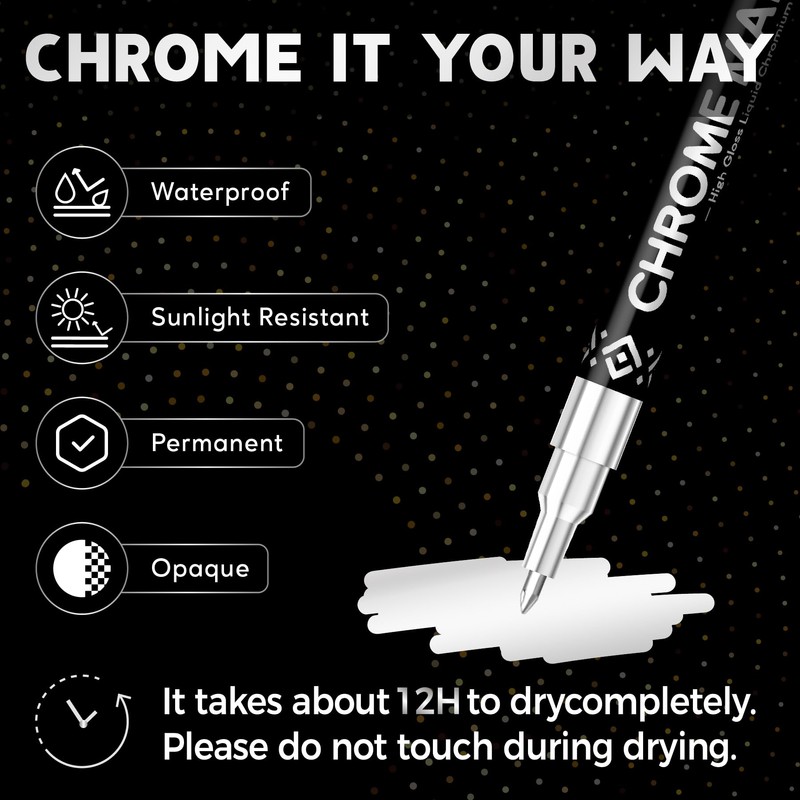 Pagather 3Pcs Chrome Paint Markers, Silver Permanent Mirror Liquid Chrome