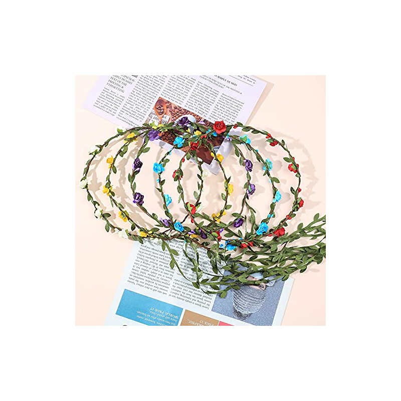 10 Pcs Flower Crown Headbands, Multicolor Boho, for Wedding