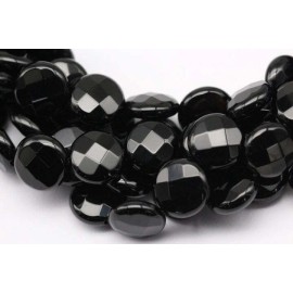 Unbranded Black Onyx Faceted Coin Discs Beads Size 8mm 10mm 12mm 15.5" Strand - 10mm