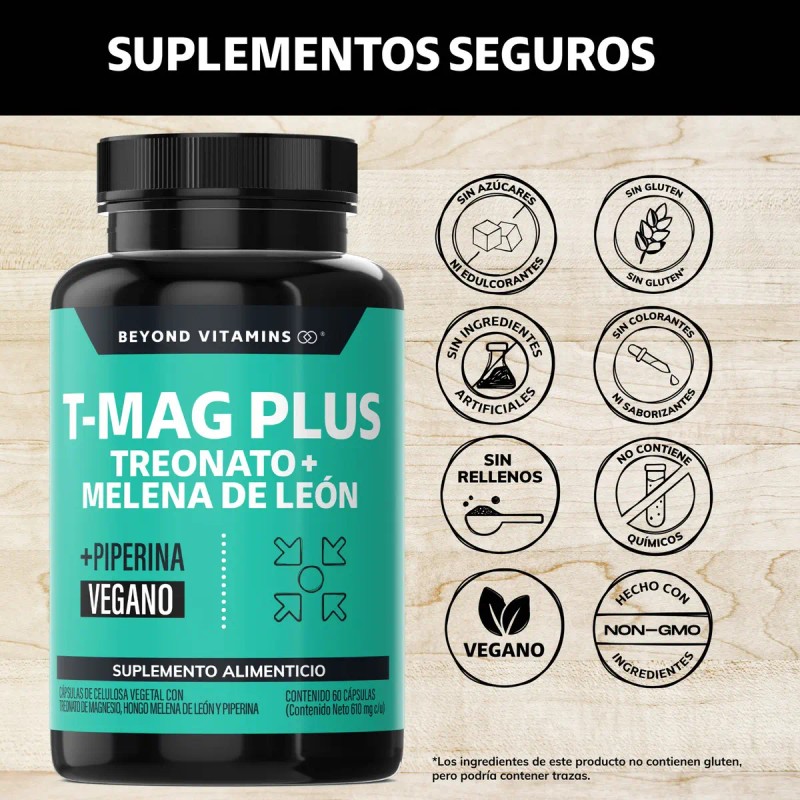 Mag Treonato Magnesio Plus Melena León Piperina Magnesium Threonate Complex