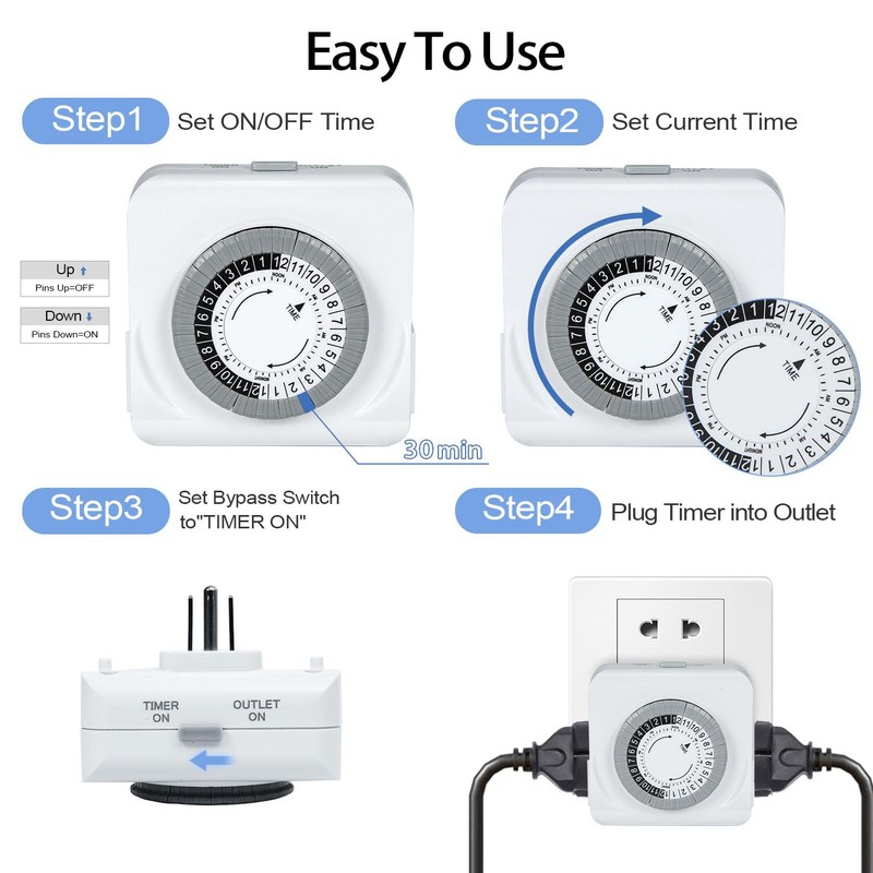 C-GLNKY 24-Hour Mechanical Timer for Electrical Outlets, Dual 3-Prong Outlets,