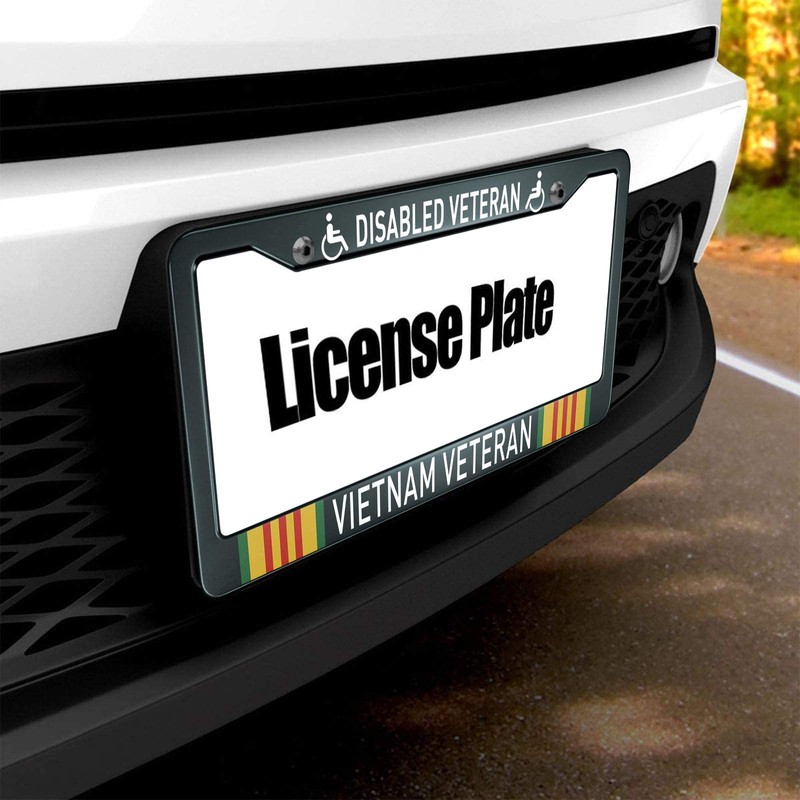 HOSNYE Disabled Vietnam Veteran License Plate Frame Metal License Plate
