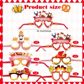 HOWAF 24 Stück Oktoberfest Foto Requisiten Partybrille Damen, Bier Brezel Wurst Papier Brillen für Oktoberfest Kostüm Damen Bayrisch Wiesn Kostüm, Rot Weiß