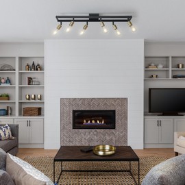 Globe Electric 64000096 36" 6-Light Track Lighting, Matte Black, Matte Brass Pivot Sockets, Ceiling Lamp for Bedroom, Kitchen, Hallway, Bathroom, Den, Dining Room, Home Décor