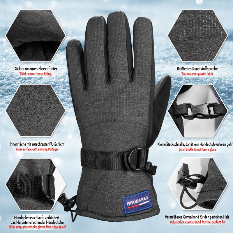 Brubaker Winter Gloves Waterproof and Windproof – Men's and Women's