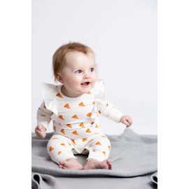 MONICA + ANDY Double Ruffle Jumper, Newborn Size, Pizza, 100% Organic Baby Clothes for Girls and Boys, Baby Onesie, Sustainable Super Soft Fabric, Sizes For Newborn, Infant & Toddler