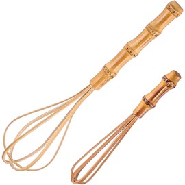 Handmade Wood Whisks for Cooking - 5.7In Natural Bamboo Whisk, Mini Wooden Whisks for Whisking, Beating, Blending, Frothing & Stirring (5.7Inches + 10Inches)