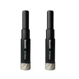 SUSUKii Dry Diamond Drill Bit Set 2pcs Pack 1/2 Inch (12mm) Diamond Hole Saw Core Drill Bit with Round Shank for Porcelain Tile Ceramic Stone Granite Marble Dry Drilling